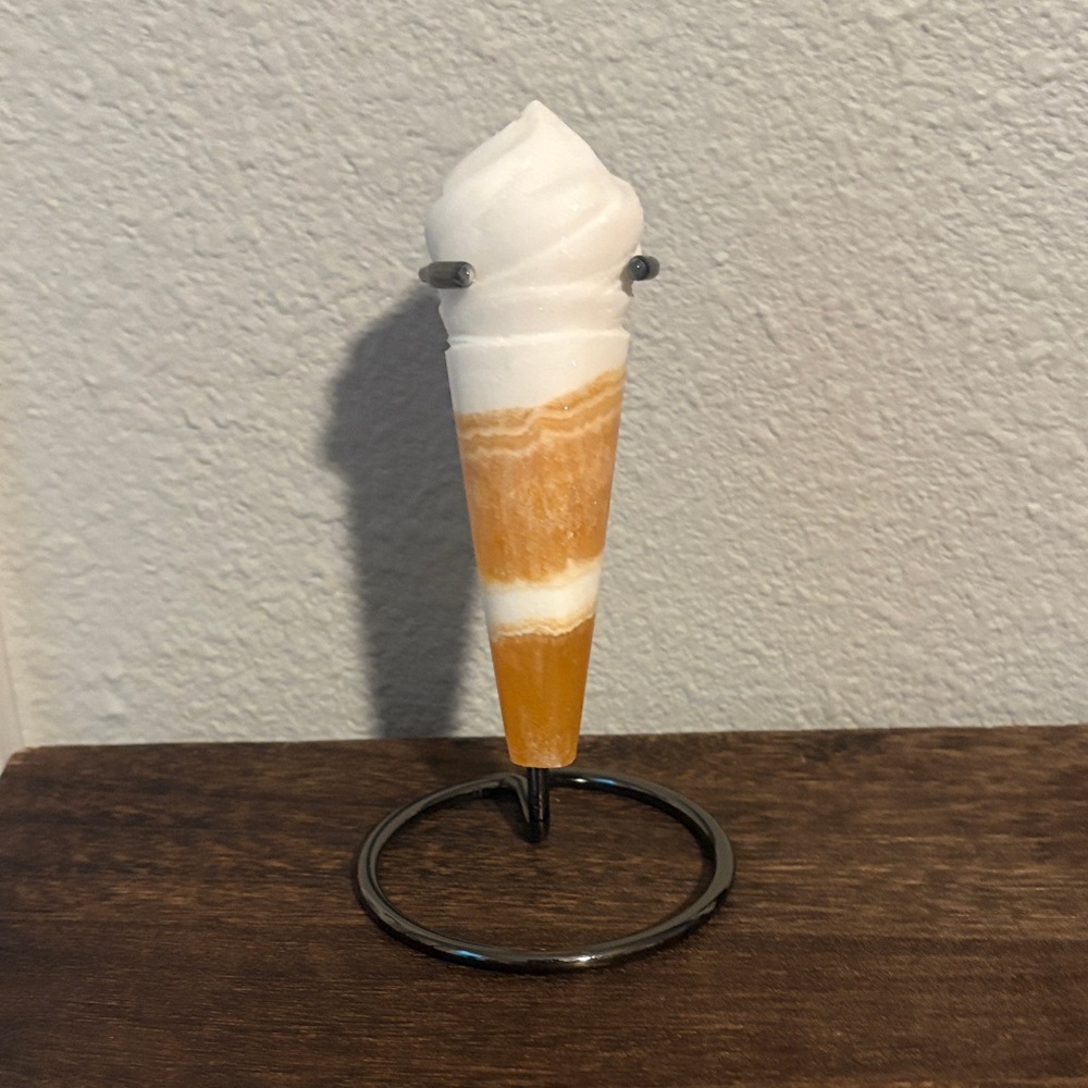 NWOT Orange and White Ice Cream Cone Decor with Stand